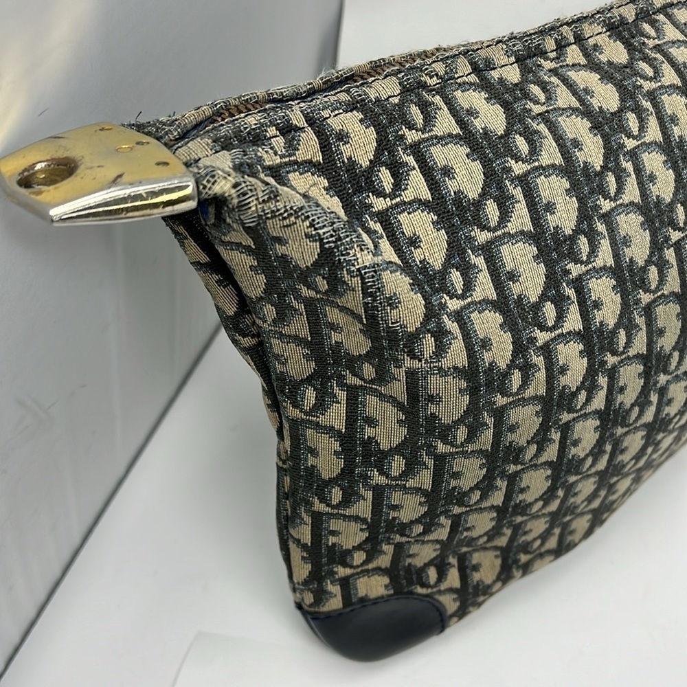 Vintage 1970’s Blue Beige Jacquard Zip Top Shoulder Crossbody Clutch Bag - Picture 5 of 16